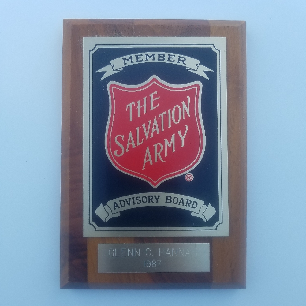 Wood Salvation Army Sign Plaque Glenn Hannah 1987